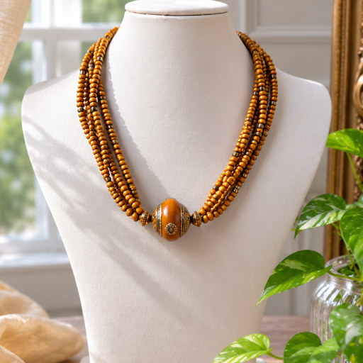4 line wooden bides with amber stone 2