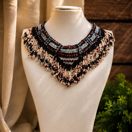 Handcrafted tribal beaded collar necklace