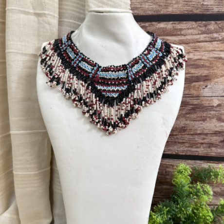 Handcrafted tribal beaded collar necklace