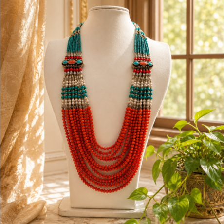 Coral &Turquoise Himalayan Statement Necklace #TN20240017