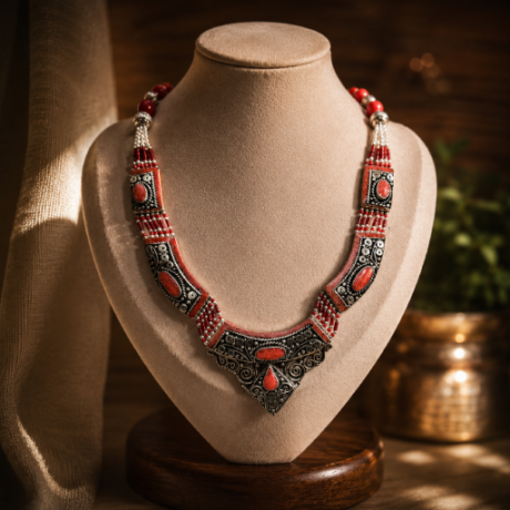 Red Coral Tribal Statement Necklace