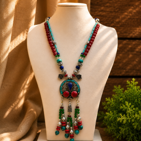 Tibetan turquoise red coral lapis gemstone necklace