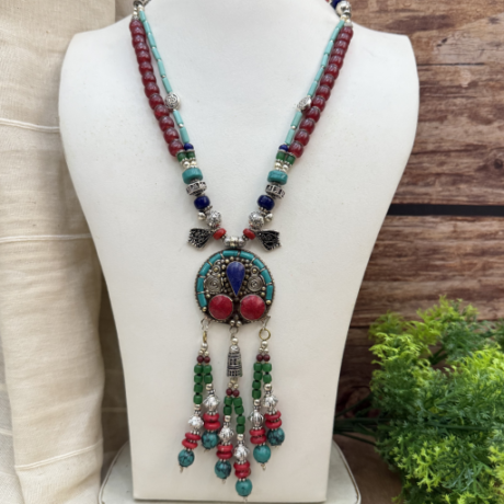 Tibetan turquoise red coral lapis gemstone necklace