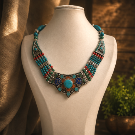 Turquoise Tribal statement Necklace